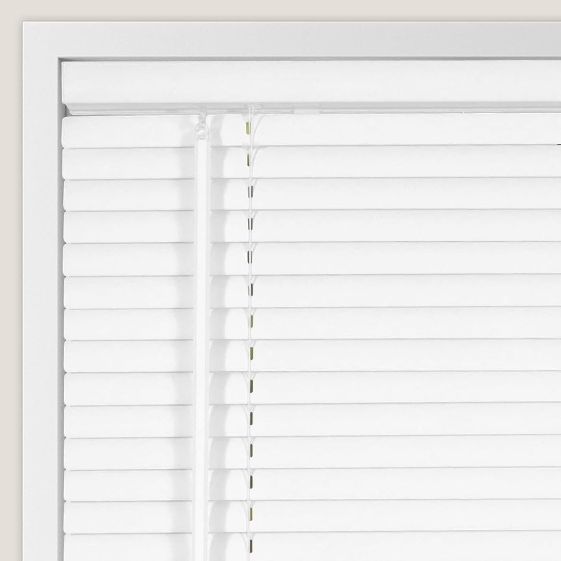 Calyx INTERIORS Room Darkening Vinyl Mini Blinds, Cordless, 1" Slat, 30.5" W x 48" H, White. Inside Mount in Windows 30.75" and Greater; Indoor Window Shades