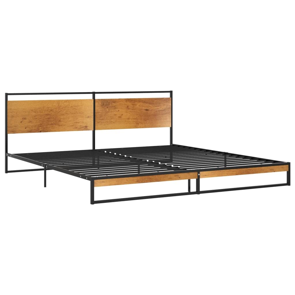 Metalowe łóżko 200 x 200 cm, czarne, ze stabilnym stelażem, malowana proszkowo rama łóżka, nowoczesne łóżko rodzinne zapewnia komfortowy sen, trwała rama łóżka do sypialni
