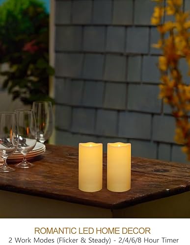 Miniatura 3 de Paquete de 2 velas LED de pilar de batería color crema para exteriores, IP64, impermeables, 2 x 4, velas de pilar de borde ondulado, funcionan con