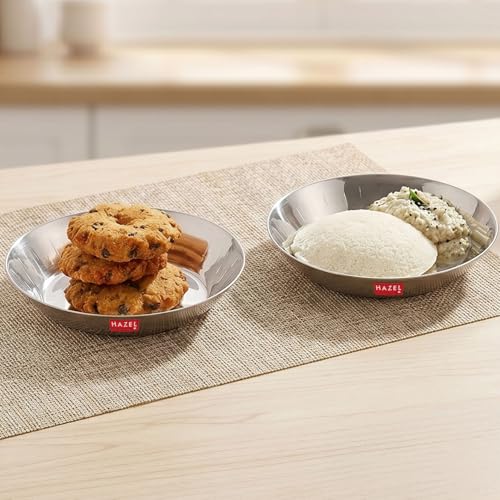 Image of HAZEL Stainless Steel Small Copri Plate 15.5 cm, Set of 2| Hammered Design Snacks Plate Nasta Plate for Serving Food & Daily Use, 400ml