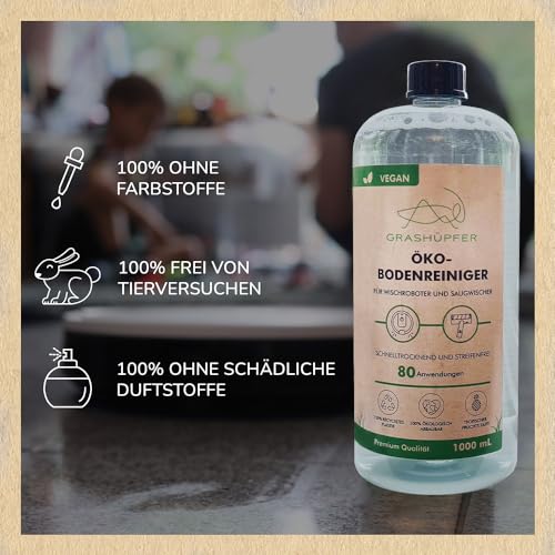 GRASHÜPFER® Öko Bodenreiniger für Wischroboter [TROPISCH] - Wischroboter Reinigungsmittel kompatibel mit Roborock, Dreame, Ecovacs & Co. geeignet für Laminat, Parkett, Vinyl & Fliesen - 1000ml 3