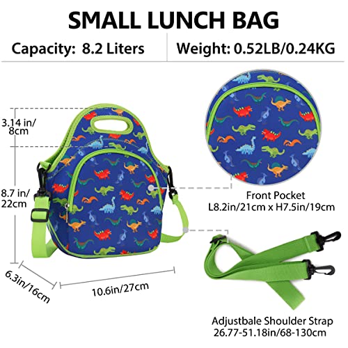 Vx Vonxury Lunch Bag For Boys, Neoprene Small Lunch Box Bag For Kids Cute Insulated Thermal Lunch Tote With Removable Shoulder Strap, Dinosaur #TOP2