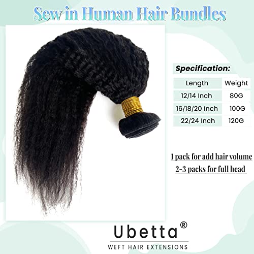 Image of Kinky Straight Hair Bundle 120G 24 Inch Sew in Hair Extensions Real Human Hair Wefts, Kinky Straight Natural Black Hand Tied Wefts Hair Extensions Human Hair Weave Weft Extensions