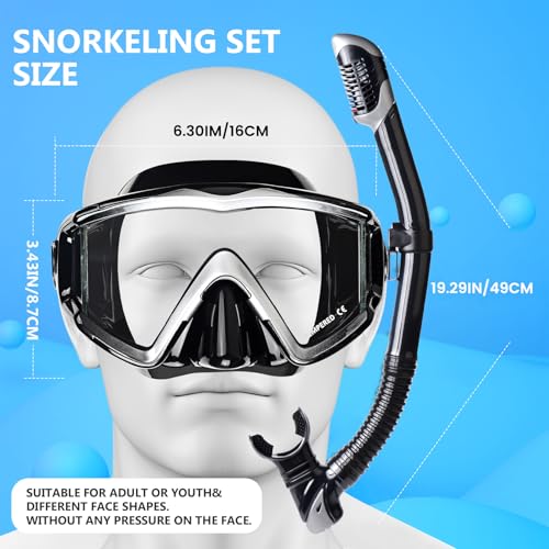 Image of Adult Pano 3 Scuba Diving Mask, Tempered Glass Snorkel Mask Anti-Fog Swim Mask No Leakage Swim Goggles with Nose Cover Snorkeling Gear for Snorkeling, Freediving, Swimming
