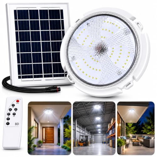 Image of 100W Solar Ceiling Light for Home Indoor Outdoor Garden, Waterproof LED Solar Lamp with Remote Control, Motion Sensor LED Light, Dusk to Dawn Hanging Roof Light for Balcony, Terrace & Rooms