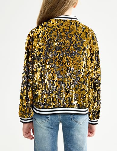 Image of LOLANTA Girls Sequin Jacket, Long Sleeve Kids Bomber Coats with Pockets, Spring Fall Outfits for 4-15 Years