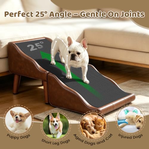 Image of Dog Stairs for Small Dogs 16 inch H, Foldable 2-in-1 Ottoman Dog Ramp for Couch