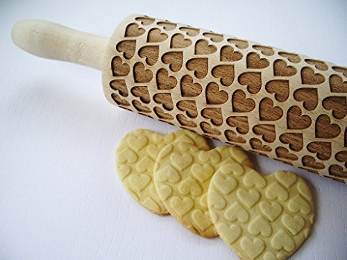 efo Mattarello in rilievo con design inciso, rullo decorativo per impasto, accessori da forno per torte per realizzare torte e ceramiche uniche, mattarello splendidamente fatto a mano, 40 cm (Natale
