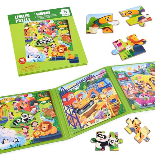 ASTARON Magnetische Puzzle für Kinder 25-30-42 Teile Zoo Kinderpuzzle ab 3 Jahre Beschäftigung für Kinder im Autofahrt Flugzeug Kindergeburtstag Geschenke