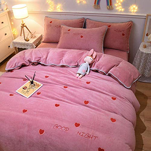 Guojm Bedding Comforter de 4 Piezas, Terciopelo de Coral de Invierno de Cuatro Piezas Velvet de Doble Cara Engrosado más Velvet Flannel Flanina Milk Quilt Cover-Love-Bean Paste_1.2m Traje de Tres