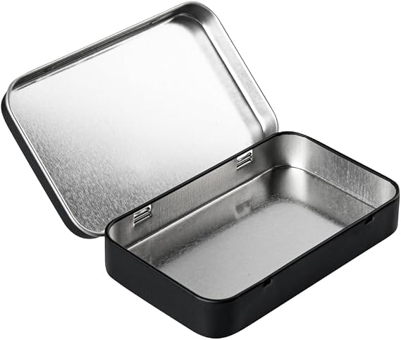 Restaurantware-Chef 101 5.8 Ounce Rectangular Tin Containers, 10 Durable Tin Boxes With Lids - Hinged Lids, Rounded Edges, Black Storage Containers, Customizable, Fits Mints, Pills, Or Herbs
