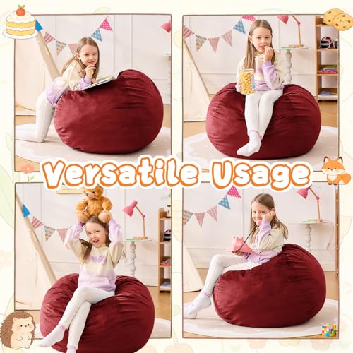 Image of Bean Bag Chairs for Kids - 2.5FT Round Memory Foam Furniture BeanBag Chair - Kids /Teens Bean Bag Sofa with Soft Micro Fiber Cover - Fluffy Couch for Playroom Living Room Bedroom, Red
