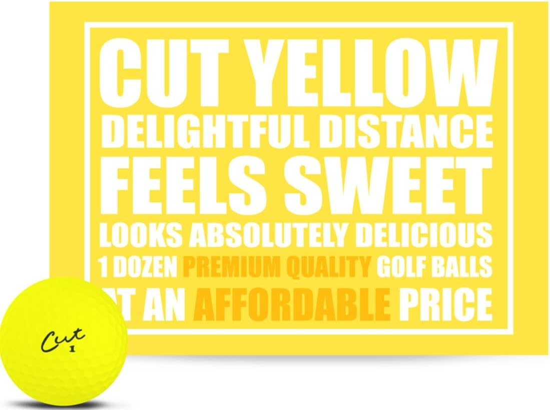 Cut Golf - Soft Feel Peak Distance Golf Balls - One Dozen Decreased Ball Spin - Improved Accuracy, Green Side Control, Distance, Ball Flight, Visibility - Matte - Yellow Golf Balls