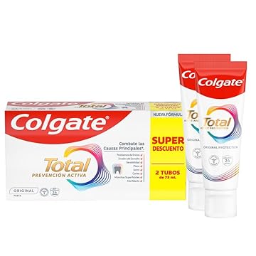 Colgate Total Prevenzione Attiva Originale Dentifricio 2x75ml | Combatte le cause principali* dei problemi di salute orale | 24h di protezione antibatterica¹ | Clinicamente testato