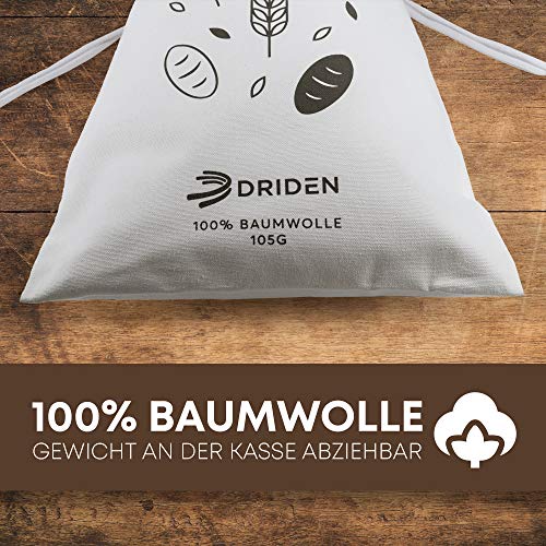 Foto von DRIDEN Brotbeutel XL [3er Set] 100% Natur Baumwolle - Brotsack für frische Brötchen & Großeinkäufe - Hohe Robustheit durch integrierten Rissschutz