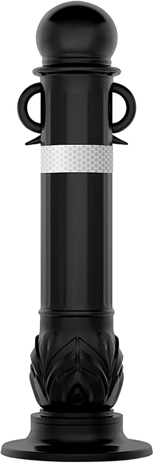 Reflective Traffic Warning Bollards, 31.5" Height Safety Cones, 2PCS for Roads, Garages, Residential Areas - Durable Black Warning Columns with Reflective Bands