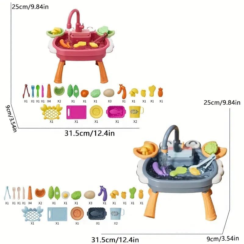 Image of Mini Kids Pretend Kitchen Sink Toy | Pretend Dishwasher with Running Water | Play Sink & Kitchen Playset with Tableware | Multicolour