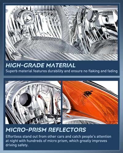 Image of Nilight Headlight Assembly Compatible with 2007 2008 2009 Altima Sedan 4-Door Headlamps Replacement Chrome Housing Amber Reflector Clear Lens Driver and Passenger Side
