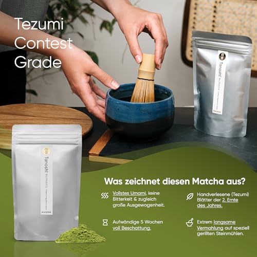 Kaizen® Tanoshī Bio Matcha-Tee - Tezumi Contest Grade - 35 Tage Tana-Beschattung - Direktimport aus der Präfektur Kagoshima/Japan - 80g im wiederverschließbaren Aromaschutzbeutel