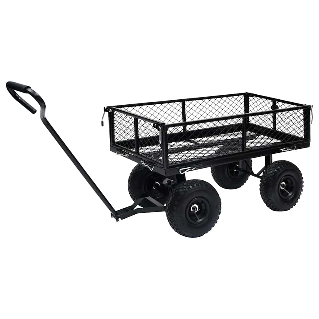 Gartenwagen Schwarz 250 kg Traglast, Bollerwagen mit klappbaren Seitenwänden, robuster Transportwagen für Garten, Gartenkarre aus Stahl für Holz und Blumen
