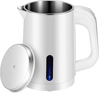 Small Electric Kettle Stainless Steel, 0.8L Portable Travel Kettle with Double Wall Construction, Mini Hot Water Boiler He...