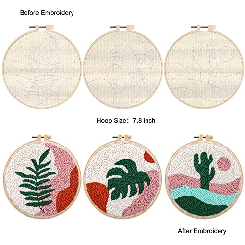 Image of Anidaroel 3 Sets Punch Needle Kits - Beginner Adults Kit with Fabric, Hoops, Yarns and Sewing Needles