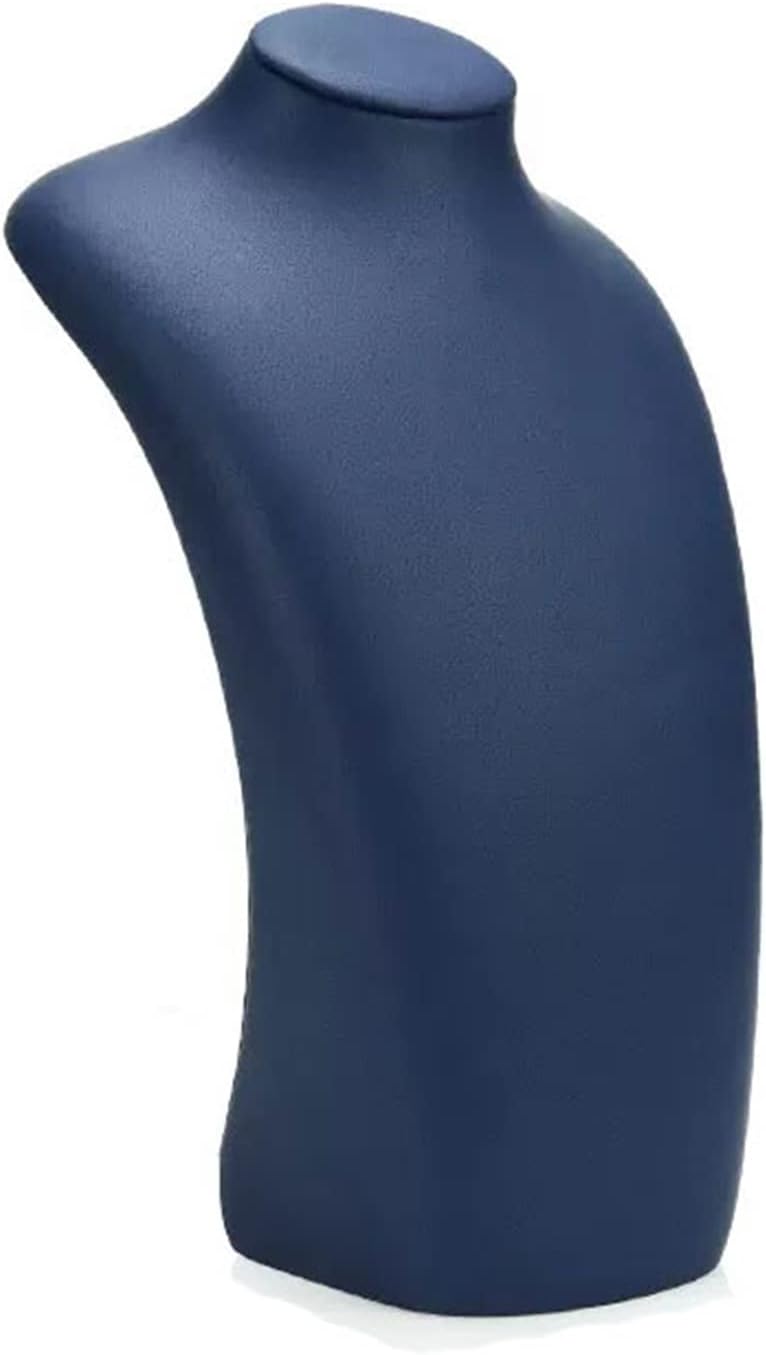 ブルーレザーネックレスバスト - ネックレス、ペンダント、チェーン用の3Dジュエリーディスプレイスタンド。マネキンスタイルのオーガナ