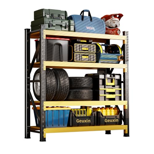 4800lbs-Heavy-Duty-Shelving-Units-4-Tier-Adjustable-Metal-Utility-Shelf-787H-Garage-Storage-Shelves-Organization-Rack-for-Industrial-Warehouse-Basement-Yellow-Black-197D315W63H 4800lbs Heavy Duty Shelving Units, 4 Tier Adjustable Metal Utility Shelf, 78.7"H Garage Storage Shelves Organization Rack for Industrial, Warehouse, Basement (Yellow & Black, 19.7"D×31.5"W×63"H) - Image 1
