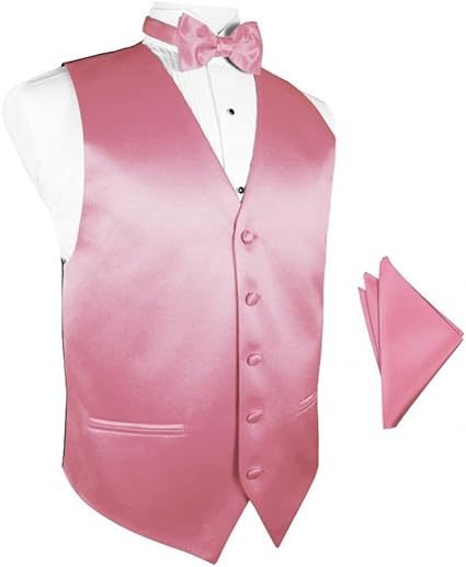 Amazon ローズペタルサテンタキシードベストボウタイ ポケットスクエアセット カラー ピンク メンズ 通販