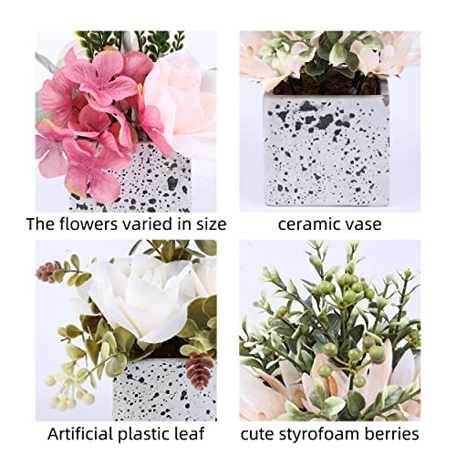 Jusdreen Artificial Flower Potted Plant,Artificial Flower Peony And Small Ceramic Vase Fake Plant Eucalyptus Leaf Berry Flower Arrangement For Home Decoration #TOP6
