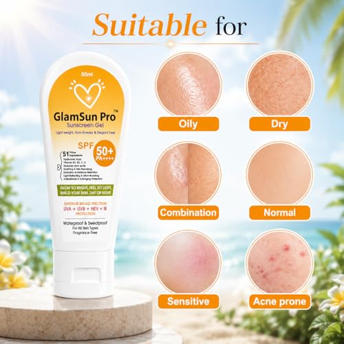 Image of Sunscreen Gel SPF 50+ PA++++ with 51 Prime Ingredients, Lightweight with Multi Vitamins, Quick Absorbing, Non Greasy, No White Cast, Broad Spectrum, Acne Safe For Unisex, 50g