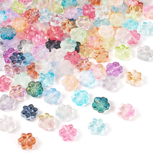 Craftdady 120pcs Flower Spacer Beads Floral Glass Beads Colorful Cute Bracelet Beads Handmade Craft Beads 13mm Earring Loose Beads for DIY Necklace Jewelry Making