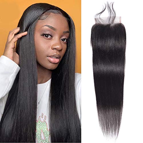 22Inch Lace Closure Straight Hair 4x4 Closure 130% Density 10A Unprocessed Peruvian Straight Virgin Human Hair 4x4 Lace Front CLosure No Bleached Knots