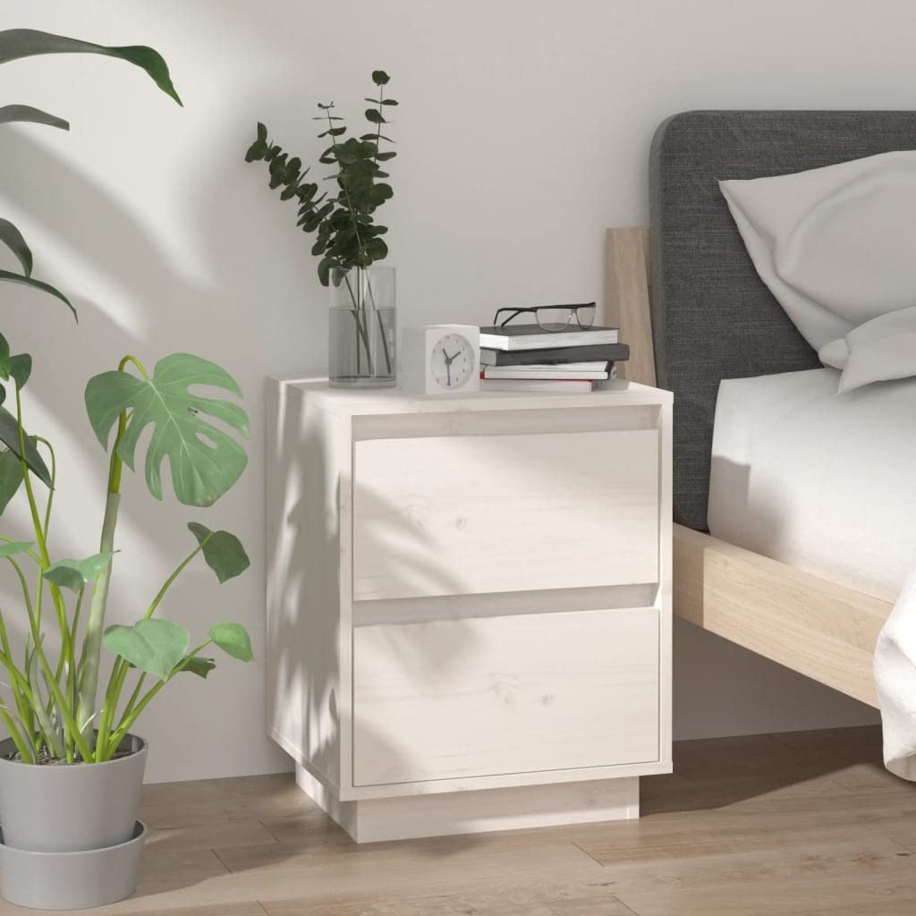Table de Chevet Blanc Bois Pin Massif Meuble Rangement Chambre Salon Bureau 50cm