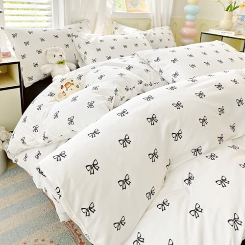 Nayoroom Bettwäsche 135x200 Weiß Schwarz Schleifen Aesthetic Bettbezug...