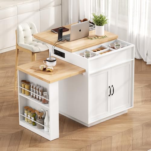Mesa de bar e isla de cocina con ruedas mueble de buffet extensible con regletas 5