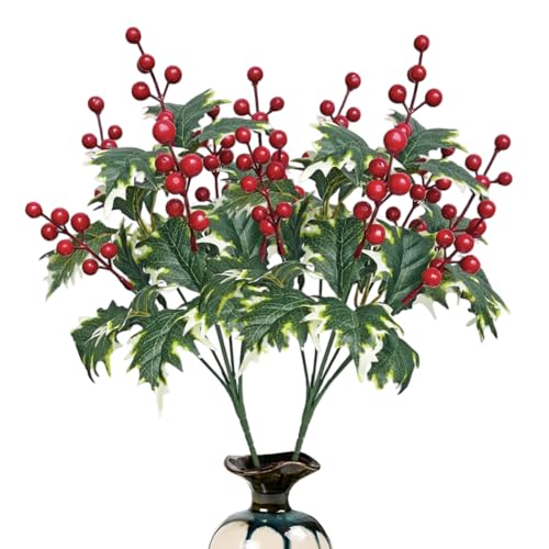 Image of HASTHIP 2 Pack Artificial Red Berries Holly Stems Christmas Decor