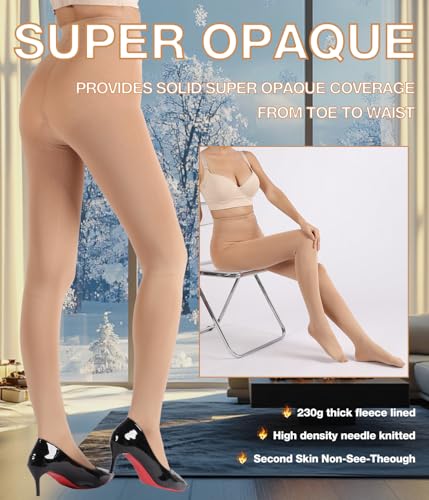 Image of MERYLURE Fleece Lined Tights Women, Winter Warm Opaque Thermal Pantyhose, High Waisted Thick Control Top Leggings
