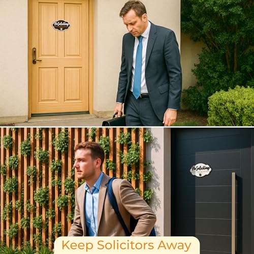 Image of Woodamore No Soliciting Sign For House Door - 2 Pack Do Not Knock Or Ring Doorbell Signs For Front Door Hanging, No Soliciting Signs For Home, No Solicitors Sign For Office