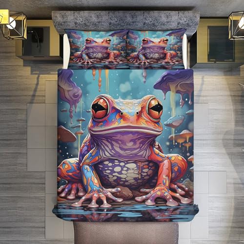 Parure de lit grenouille microfibre douce lavable anti-plis King - 5