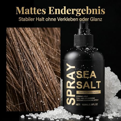 Meersalz Spray für Haare (100ml) – Sea Salt Spray für natürliches Volumen & Textur – Matt-Effekt & flexibler Halt – Salzwasserspray für Beach Waves & Griffigkeit – Unisex-Duft für Männer & Frauen