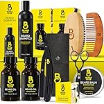 The Beard Club Premium Beard Kit for Men - Grooming & Care Kit - Cedar & Sandalwood Oil, Sandalwood Balm, Shampoo, Brush, Comb, Trimming Scissors, Straight Edge Razor - Gift Set