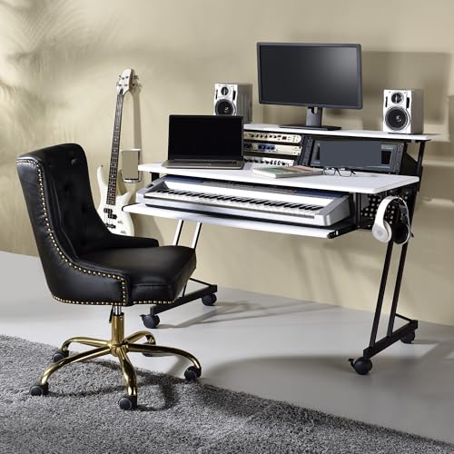 White and Black Music Recording Studio Desk with Metal Base for Study Office