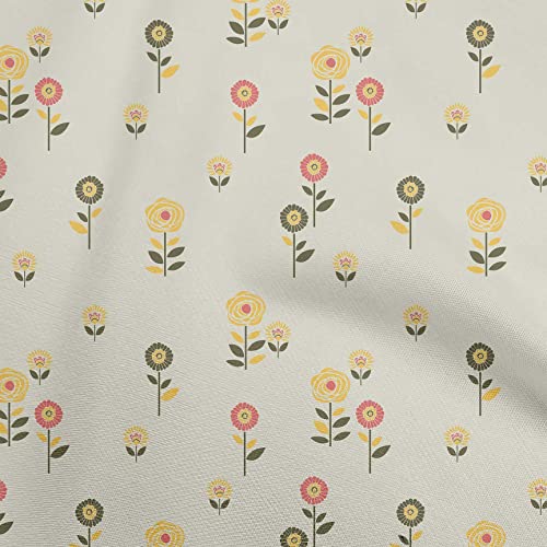 oneOone Cotton Flex Pastel Gray Fabric Floral Retro Quilting Supplies Print Sewing Fabric By The Yard 40 Inch Wide