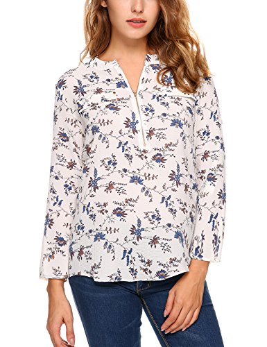 ANGVNS Women Chiffon Blouse Summer V Neck Office Work Blouse Casual Dress Shirts Tops (XX-Large, White)