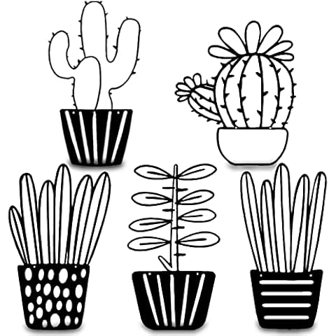Resama Black Metal Cactus Wall Decor 5-piece Set, Modern and Simple Succulent Potted Flower Wall Art, Suitable for Living Room, Bedroom, Room and Office (Black) Cover