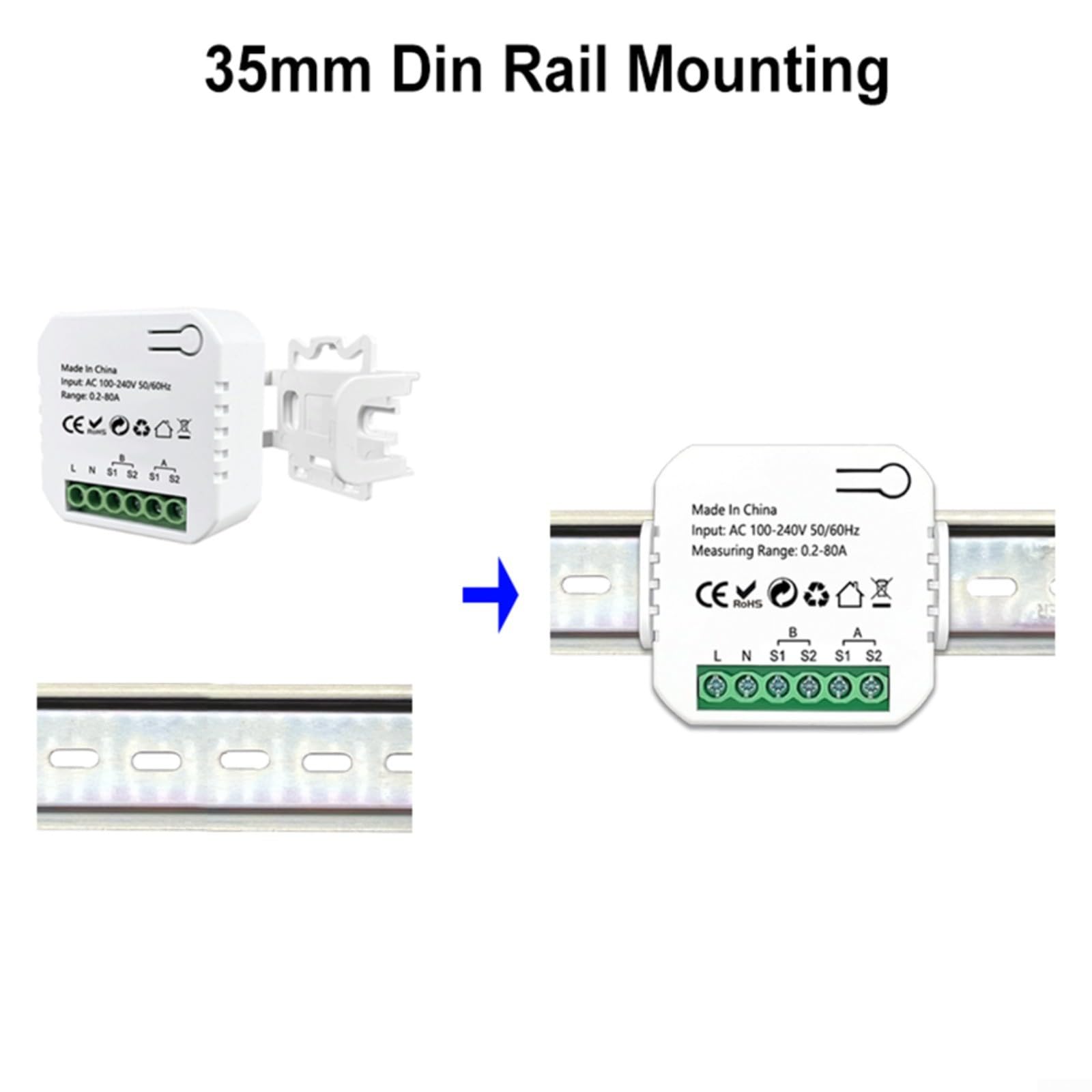 Para medidor de energía inteligente Zigbee, para medidor de energía TUYA 80A de 2 canales bidireccionales, monitor de electricidad con 2 abrazaderas para potencia en tiempo real, medición de voltaje