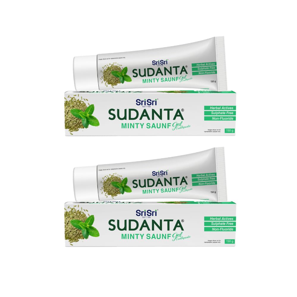 Sri Sri Tattva Sudanta Minty Saunf Gel Toothpaste | Herbal Actives for Fresh Breath & Gum Health | Sulphate-Free, Non-Fluoride, Ayurvedic Oral Care with Fennel & Mint | 150g (Pack Of 2)-image-8