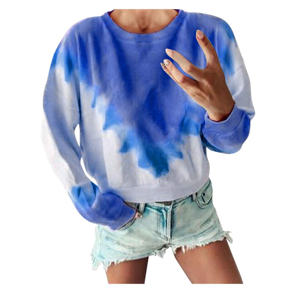 aihihe Tie Dye Pullover Sweatshirt for Women Crew Neck Long Sleeve Gradient Color Block Blouse Loose Tops Tunics