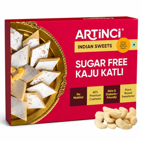 Image of Artinci Sugar Free Kaju Katli 160gm | Made with Pure Cashew Nuts | No Maltitol | Low Carb, Keto-Friendly Mithai, Vegan, Diabetic-Friendly healthy Indian Sweets, Holi Gifting